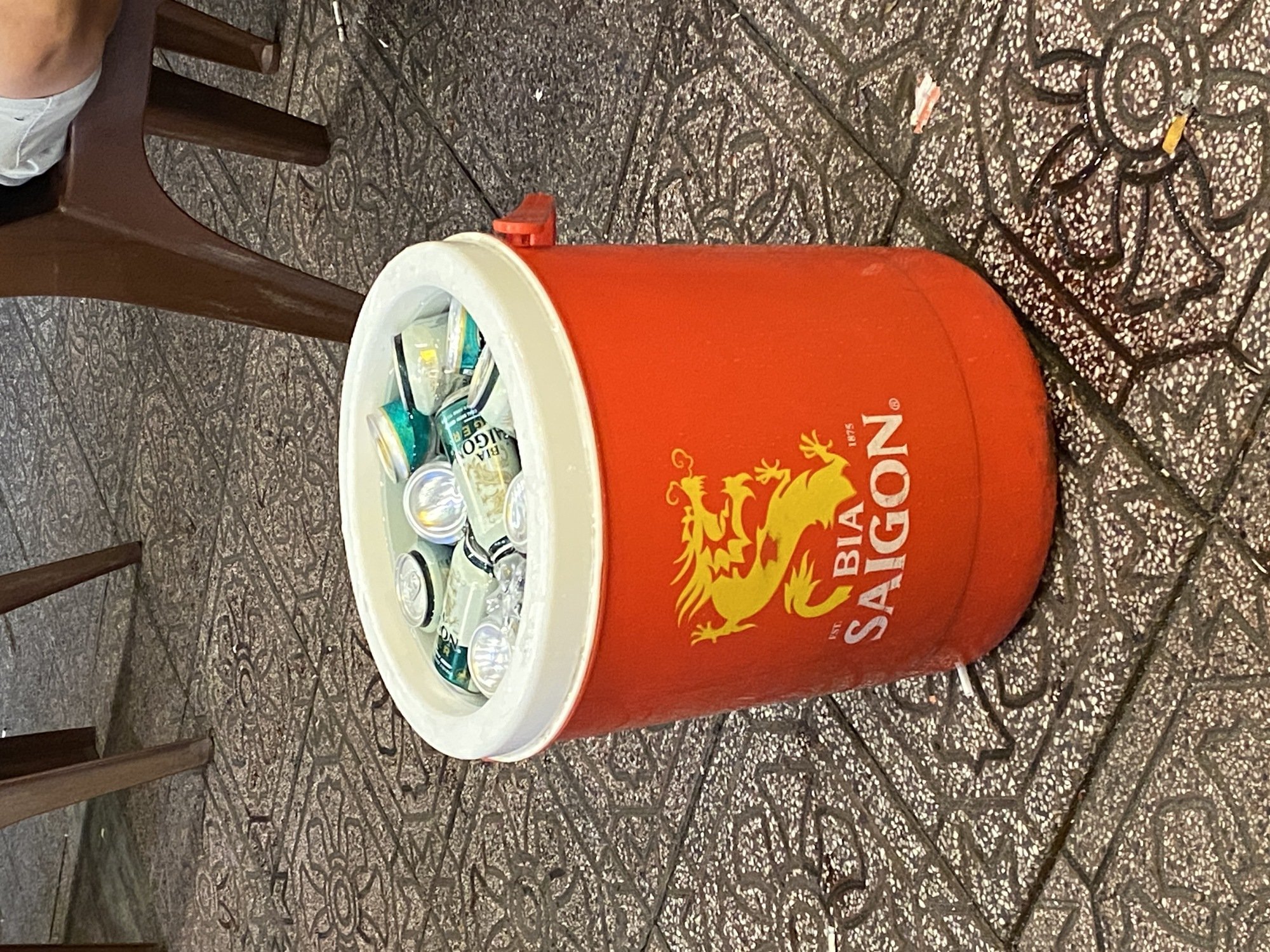 Saigon beer served in an ice bucket at a local restaurant