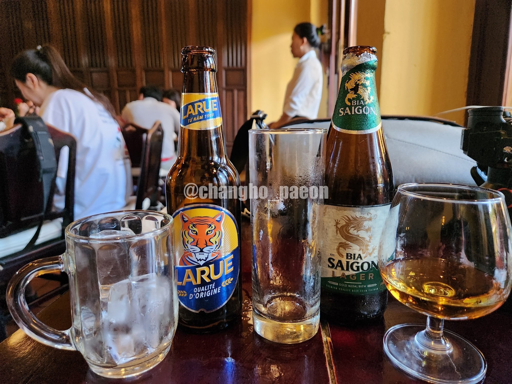 Larue and Saigon beer ordered at a restaurant in Da Nang