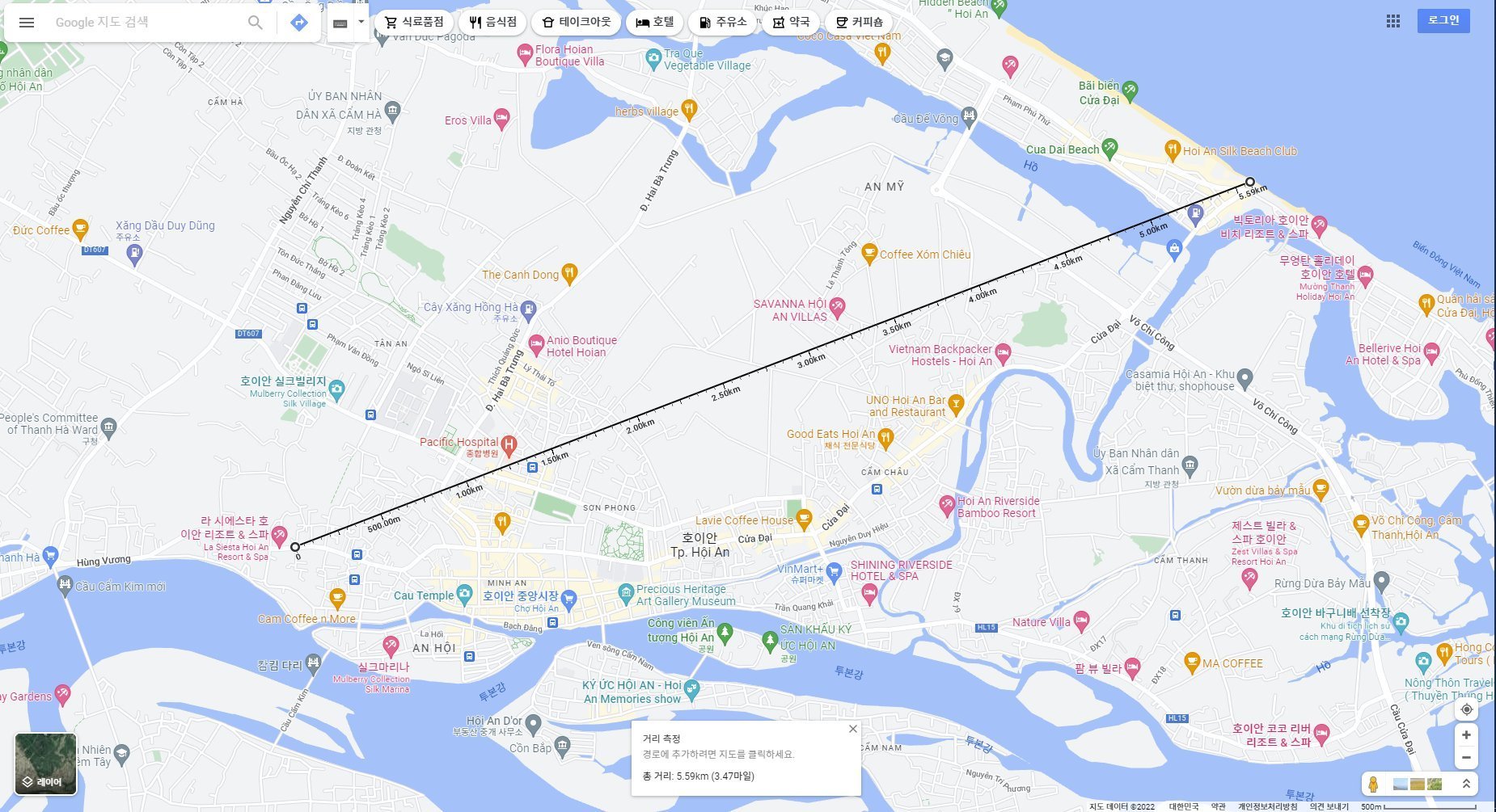 Distance from Hoi An Old Town to An Bang Beach