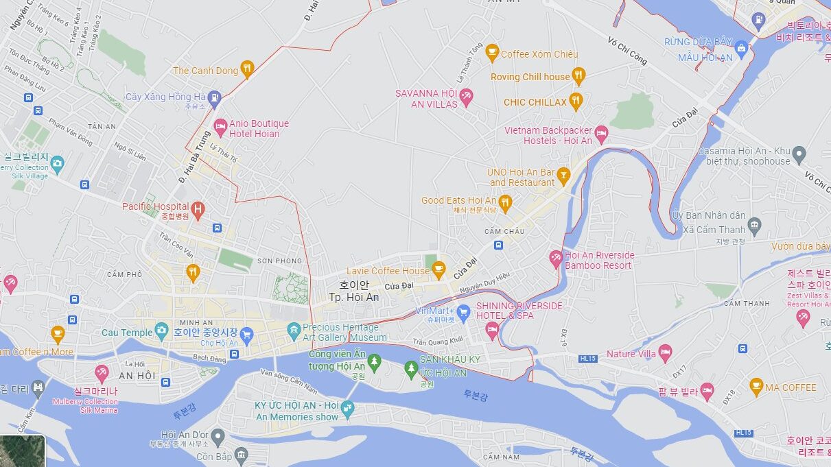 Cam Chau area map showing position between Old Town and beach