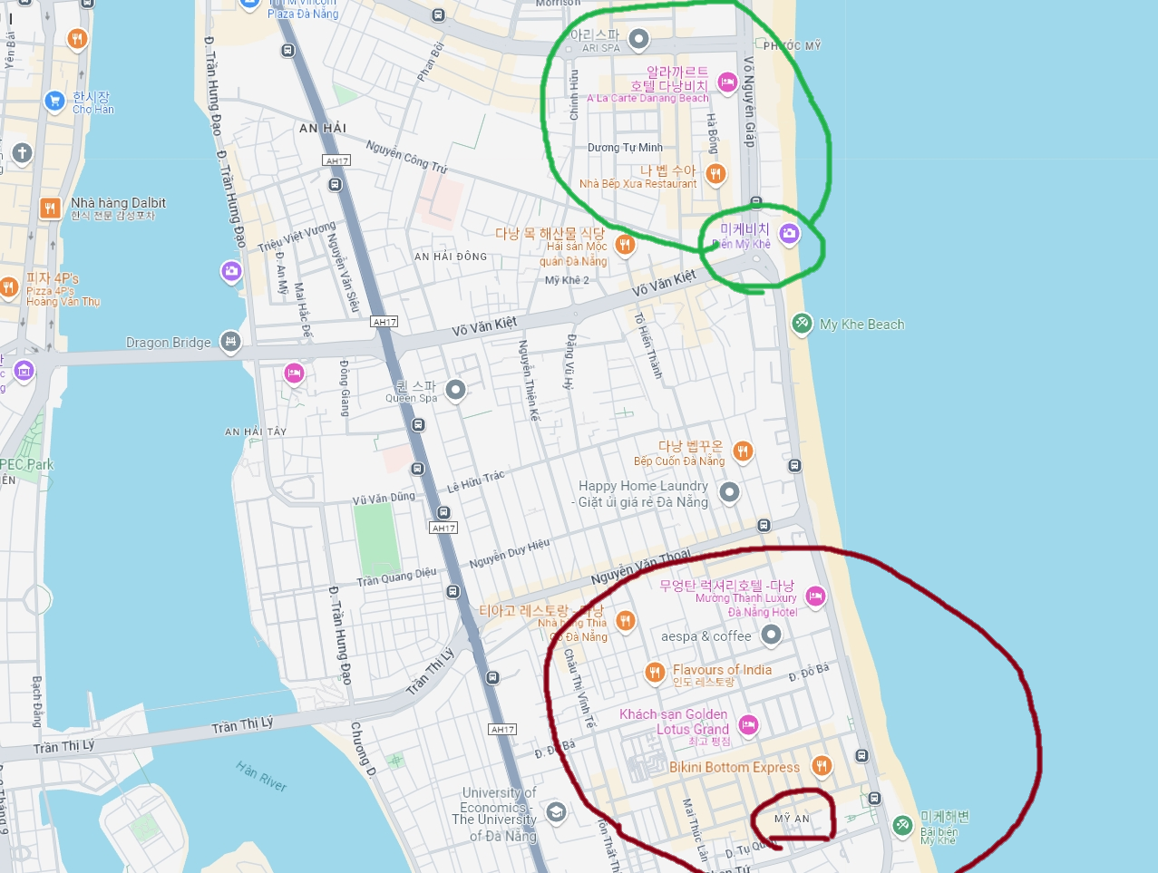 My Khe Beach North and South split map